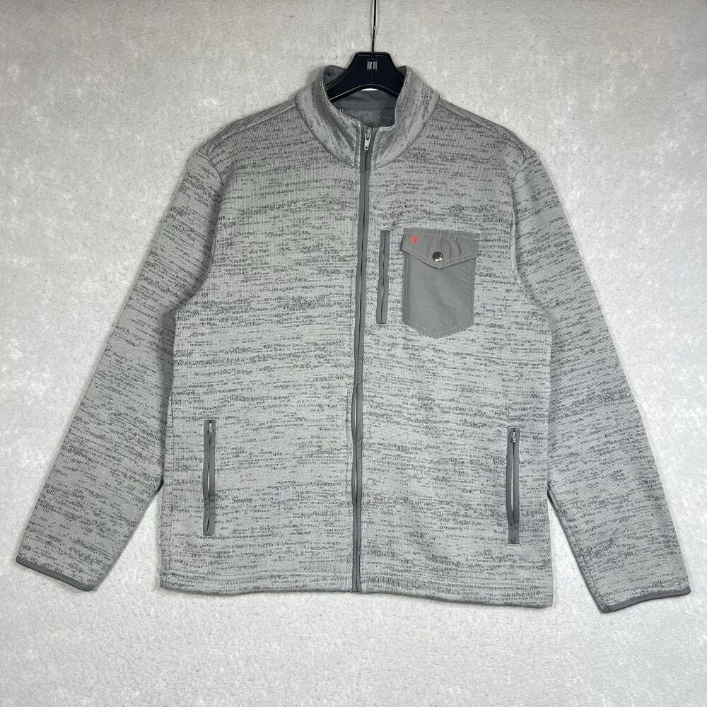 Criquet Sweater Men’s Large Heathered Gray Full Zip Preppy Golf Pocket Fleece